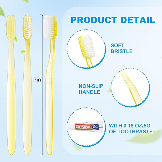 Disposable Toothbrush with Toothpaste Set Bulk, Individually Wrapped Soft Bristles Travel Size Medium Manual Toothbrushes Kit for Hotel/Travel/ Business/Donation/Homeless/Charity/Camping (60 Pack)