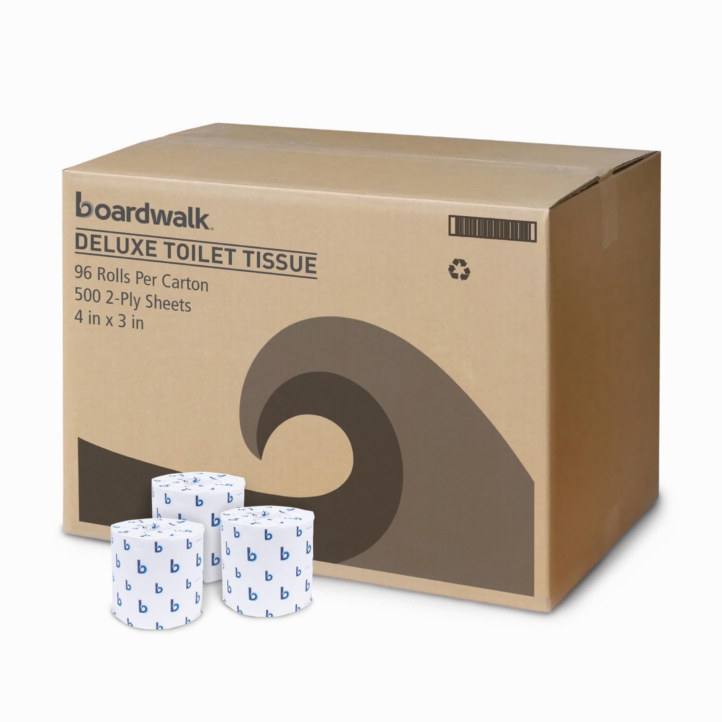 Boardwalk 2-Ply Bathroom Toilet Paper Tissue, Septic Safe, 500 Sheets/Roll, Bulk Quantity 96 Rolls/Carton, 4" x 3", White