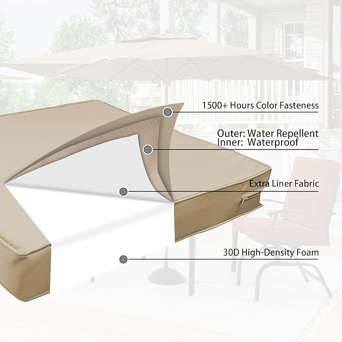 Outdoor Deep Seat Cushion Set 19" x 19", Water Repellent & Fade Resistant Cushion for Patio Furniture, Back & Seat Cushion with Removable Covers for Sofa, Couch, Beige