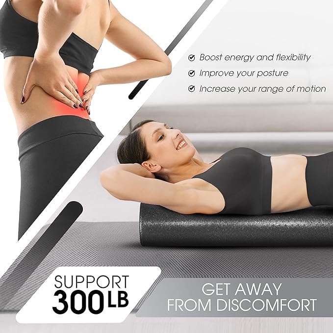 Yes4All High-Density Foam Roller for Back Pain Relief, Yoga, Exercise, Physical Therapy, Muscle Deep Tissue Massage 12-18-...