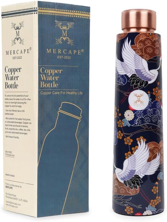 Copper Water Bottle A Handmade Ayurvedic Enameled Print Pure Copper Water Bottle For Drinking - Increase Your Water Consumption, and Experience Immediate Health Benefits (ENAMELED PRINT 13)
