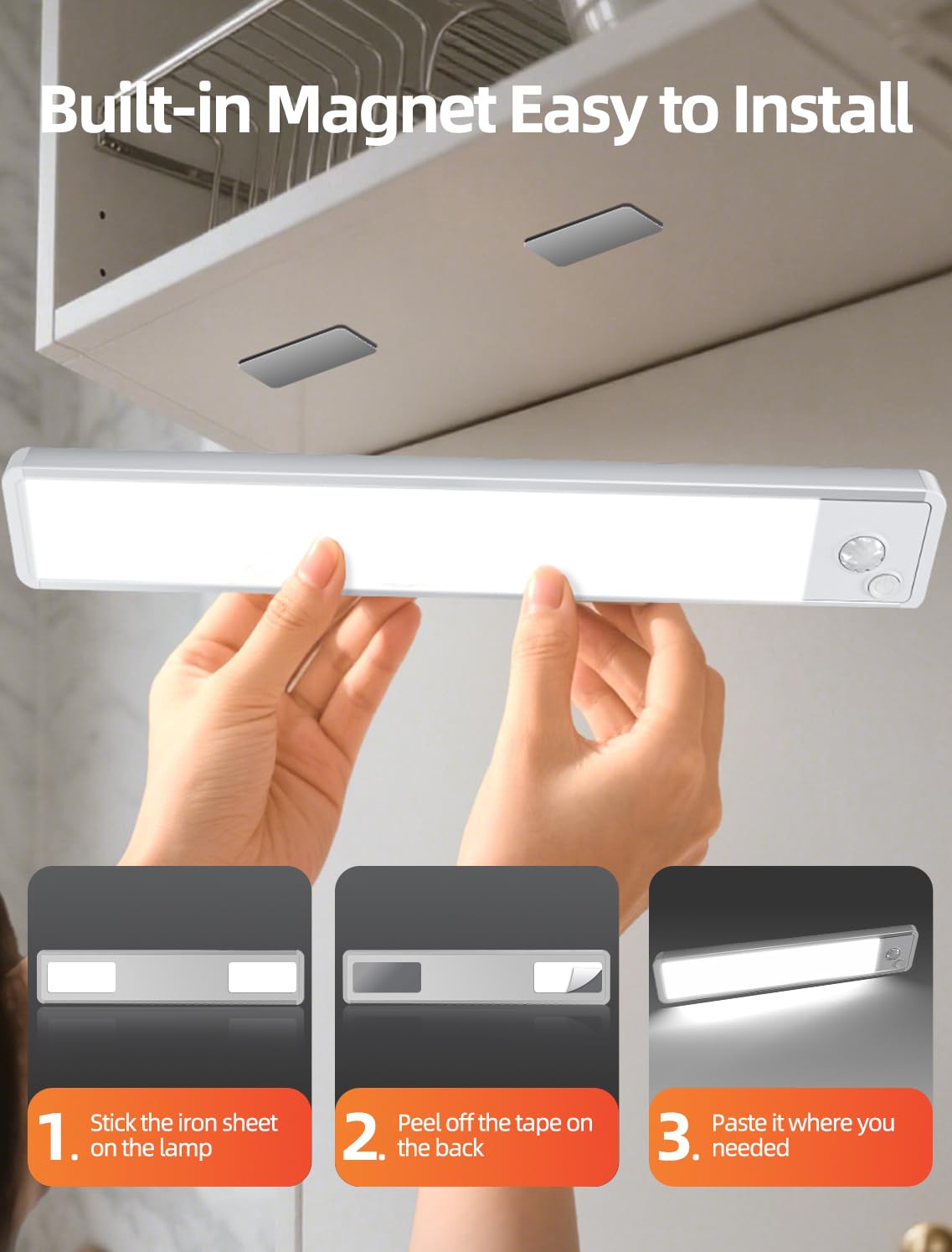 Under Cabinet Motion Sensor Lighting: Dimmable Rechargeable Lights Indoor - Battery Operated Lights - Undercabinet Wireless Closet Light Magnetic Led Light For Kitchen Home Bathroom Counter 5 Pack