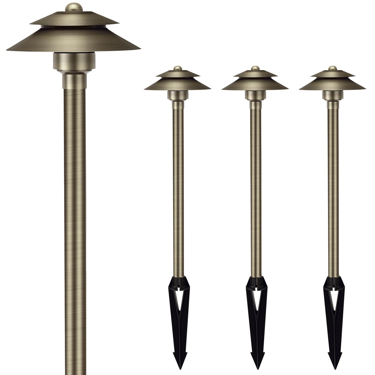 Gardencoin Solid Brass Low Voltage Landscape Pathway Lights (6 Shade  19 Tall)  12V Led Heavy Duty Path Lighting Outdoor Wired  Waterproof Antique Bronze Walkway Light Without G4 Bulb  4 Pack