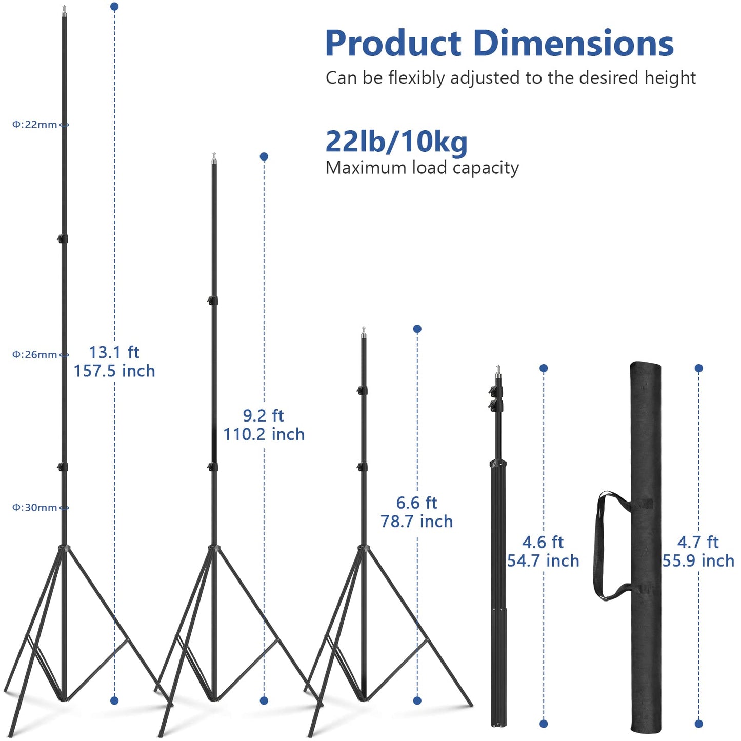 13ft Heavy Duty Light Stand Photography, Sdfghj Air Cushioned 13'/160inch/400cm Sky High Tripod Lighting Stand with Case for Gimbal Stabilizer Video Camera Sports Shooting Studio LED Ring Light Flash