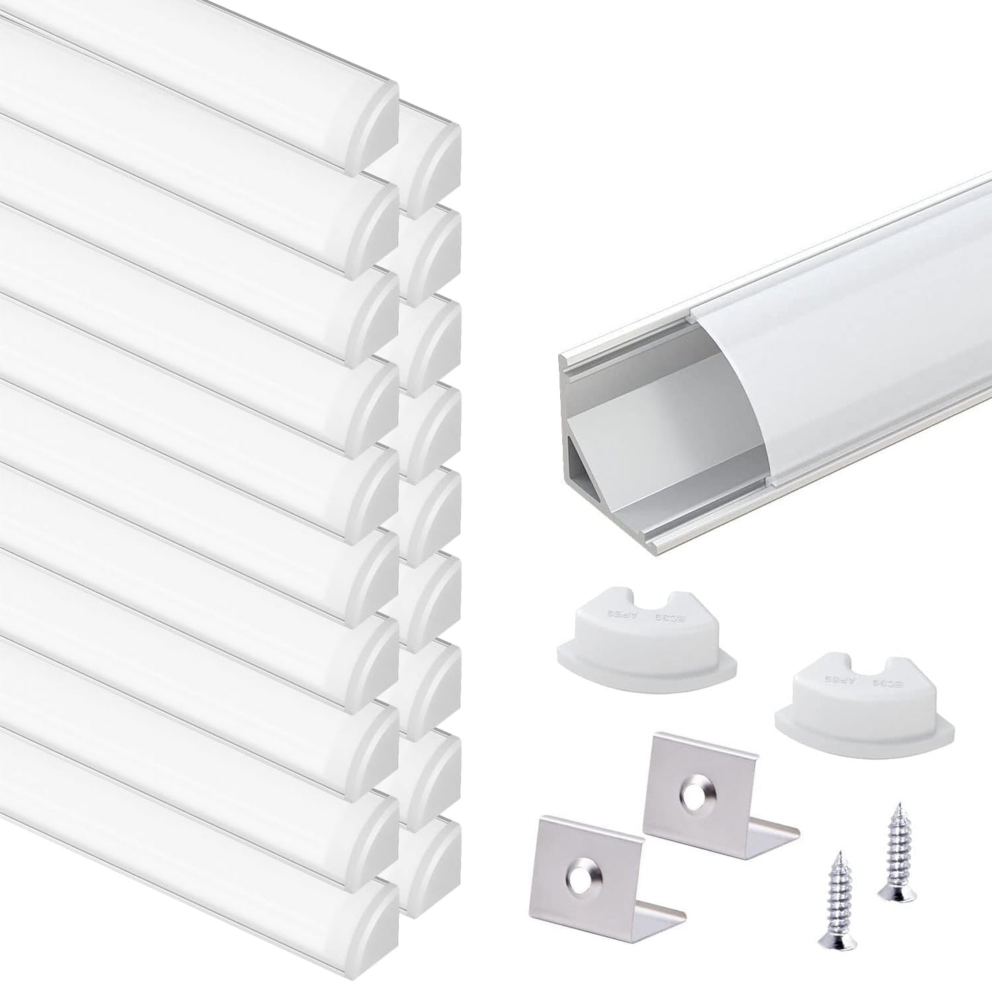 VST 20Pack 1 ft LED Aluminum Channel with Milky White Cover V Shape 16x16mm, Led Strip Light Track with End Caps and Mounting Clips Accessories for Living Room, Kitchen