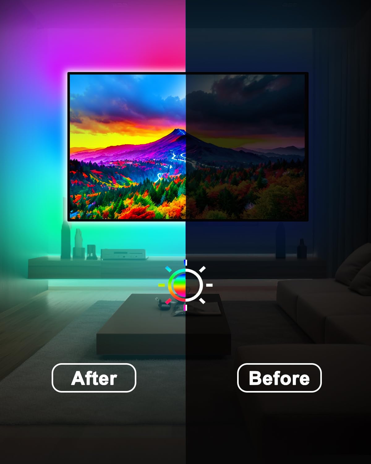 Daymeet TV LED Backlight, 13.1ft RGB USB Strip Lights, Dreamcolor, Sync with Music, Bluetooth APP Control, for 45-60inch TV/Monitor