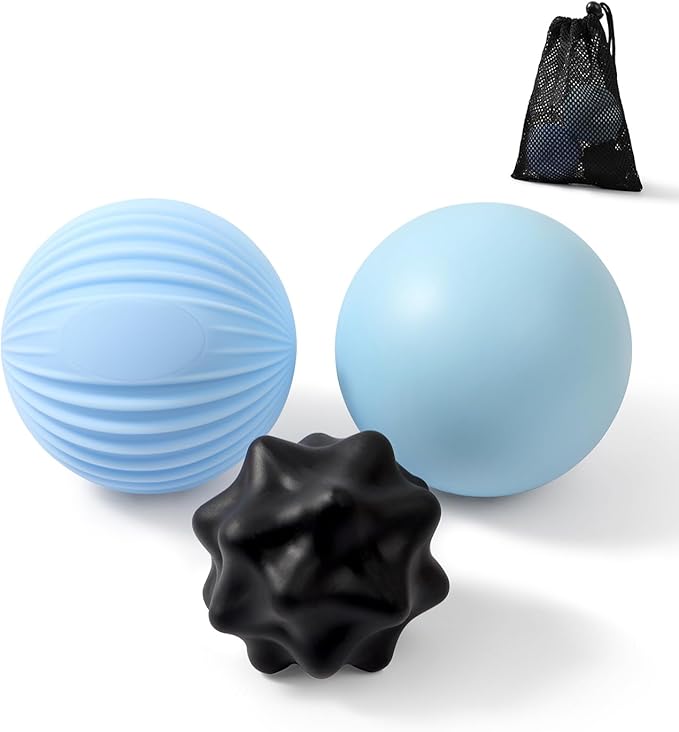 YIXIUTEN 3-Piece Silicone Lacrosse Ball Set for Deep Tissue and Trigger Points - Smooth, Textured, and Spiky Massage Balls...