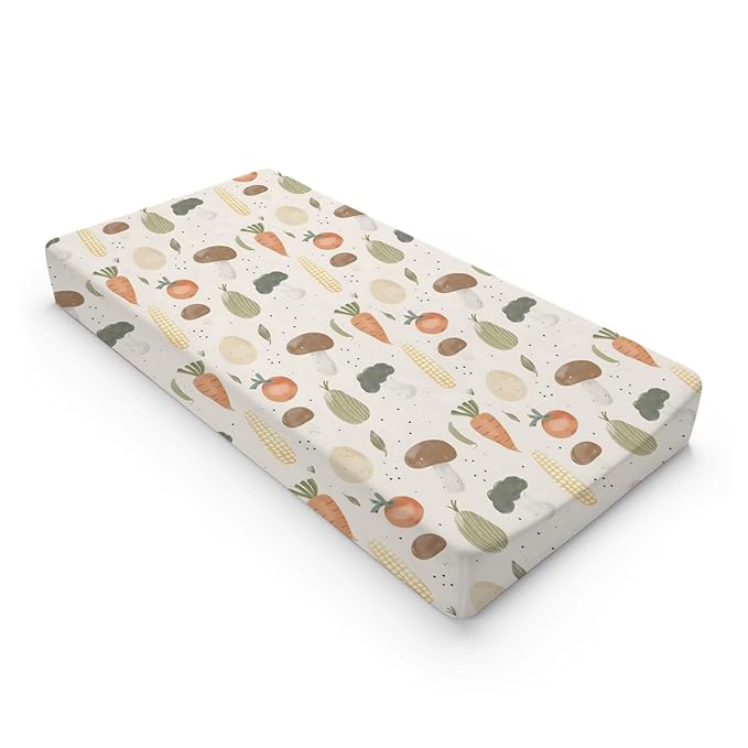 Cartoon Vegetable Mushroom Carrots Pattern Baby Changing Pad Cover, Unisex Vegetable Nursery Diaper Changing Table Pad Mat Sheet for Boys Girls-16x32