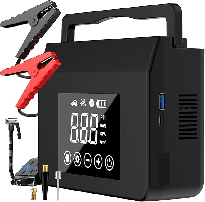 Jump Starter with Air Compressor, 4000A Car Battery Jump Starter(ALL Gas/8.0L Diesel) with 150PSI Tire Inflator 12V Car Ba...