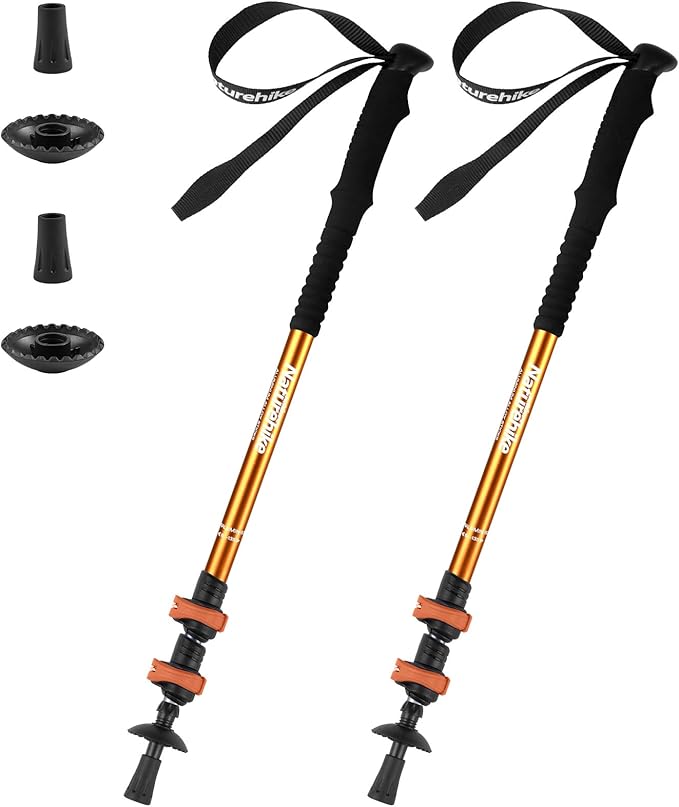 Naturehike Collapsible Trekking Poles, Adjustable Lightweight Aluminum Hiking Poles, Shock Absorption with Wrist Straps fo...
