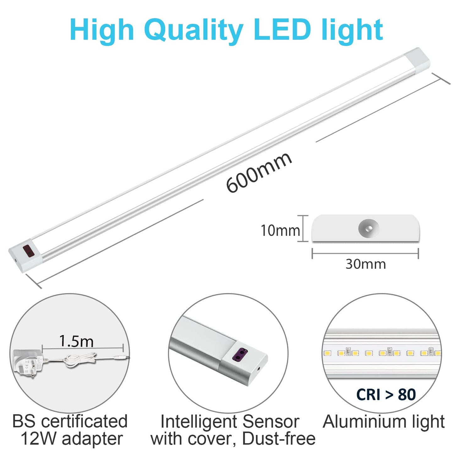 WOBANE Under Counter LED Light Bar, 24 inch Dimmable, Aluminum, Silver & White (6000K), Model CL15-6000