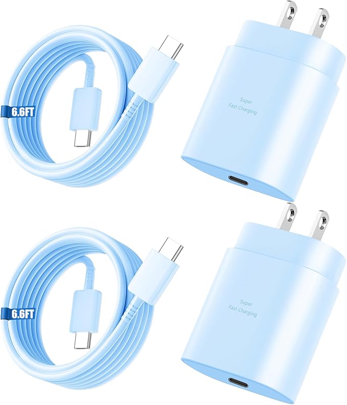 Super Fast Charger Type C, 25W USB C Wall Charger Fast Charging for Samsung Galaxy S25 Ultra/S25/S25+/S24+/S24 Ultra/S24/S24+/S23 Ultra/S22 Ultra/S21 Ultra with 6.6FT Long Type C Charger Cable 2Pack