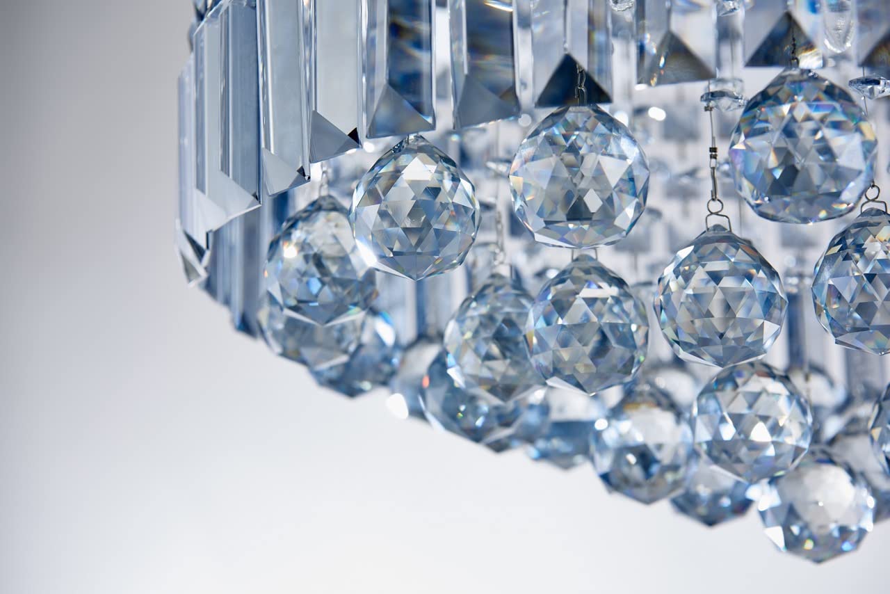 SM Saint Mossi 9 Light Modern K9 Crystal Chandelier, Flush Mount, H 11in x D 20in, Light Blue Crystal & Chrome Finish, Model SM-DY-22017-