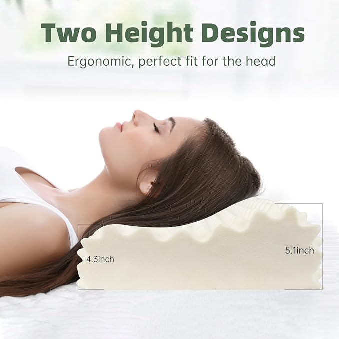 Latex Pillow,Cervical Neck Support Bed Pillows with Removable Comfort Pillowcase,Large Particle Massage Bumps,Latex Contour Pillow for Side, Back and Stomach Sleeping