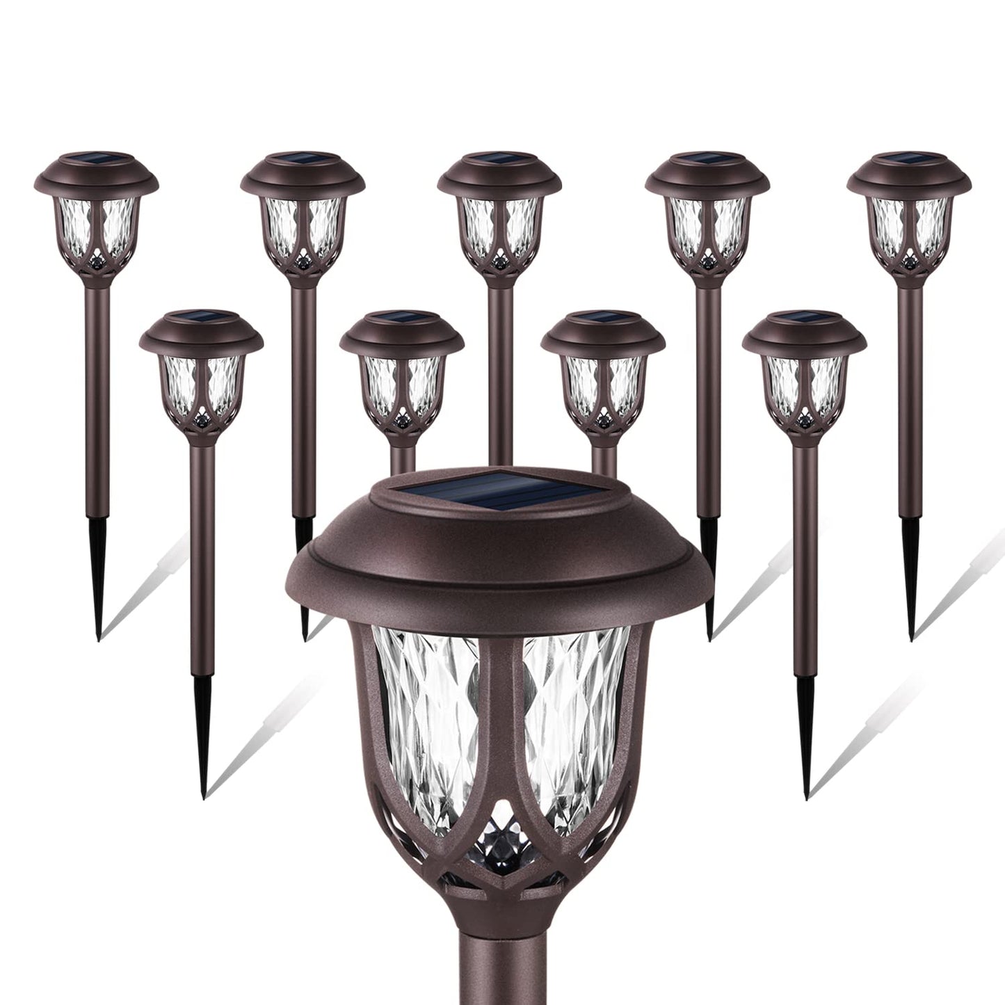 Excmark Solar Pathway Lights - 10 Pack Outdoor Decorative Brown Plastic Garden Lights For Walkway, Sidewalk & Driveway