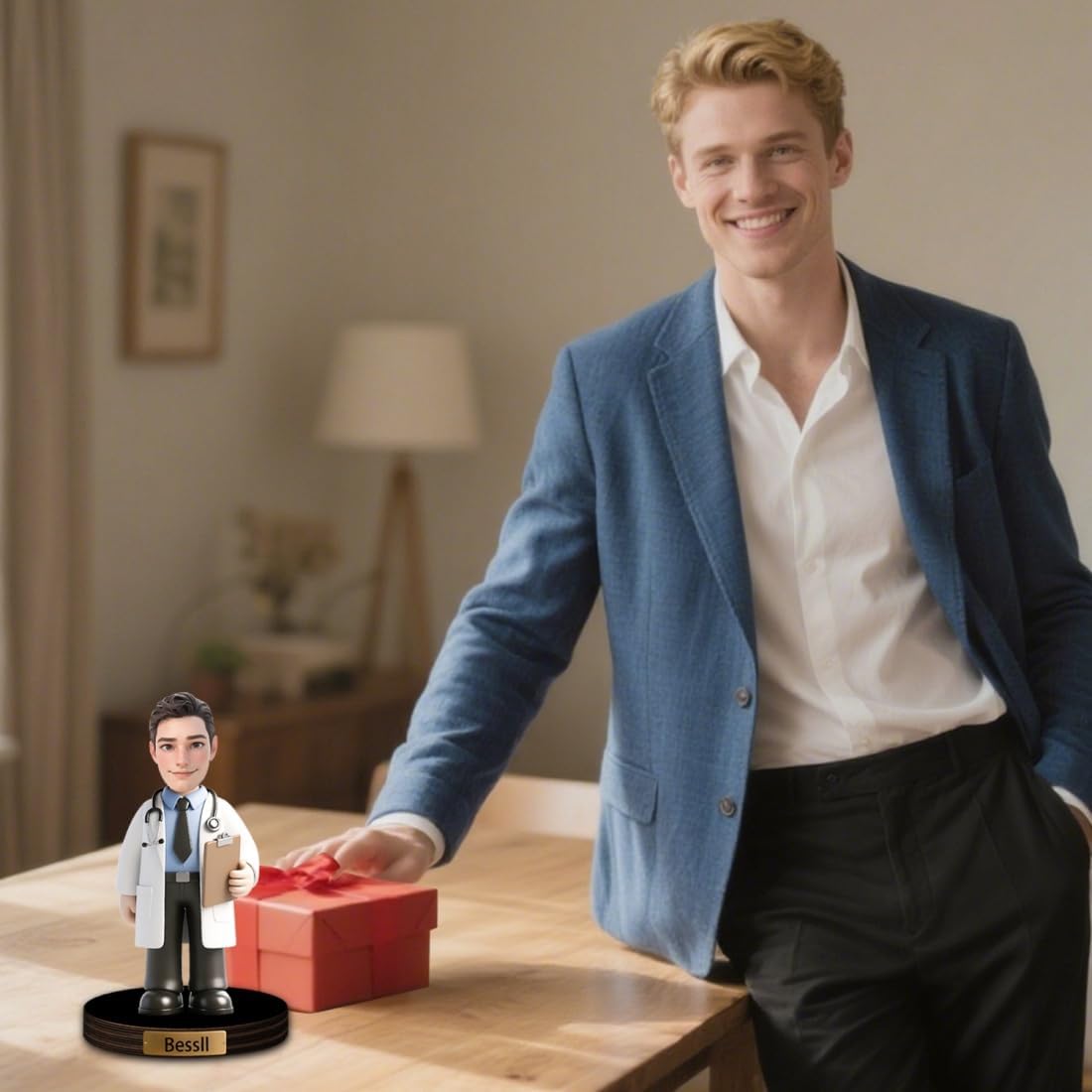 Personalized Cartoon Doctor Sculpture Ornament Sign Custom Men Doctor Office Decor Plaque Funny Doctors Portrait Desktop Figurine Name Desk Plaque Gift for Man Doctor Xmas Birthday,04