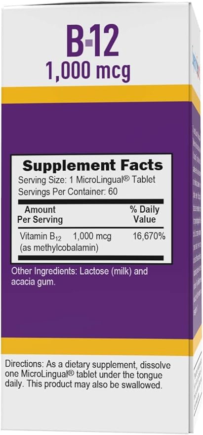 Superior Source No Shot Methylcobalamin B-12 1,000 mcg - Vitamin B-12 to Support Energy Production, Brain Health & Overall Wellness - Sublingual Tablets for Rapid Absorption - 60 Dissolving Tablets