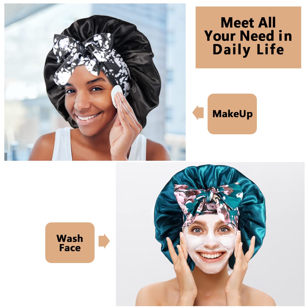 2pcs Large Silky Bonnets with tie Band Braid Bonnet, Satin Bonnet for Sleeping Curly Hair, F