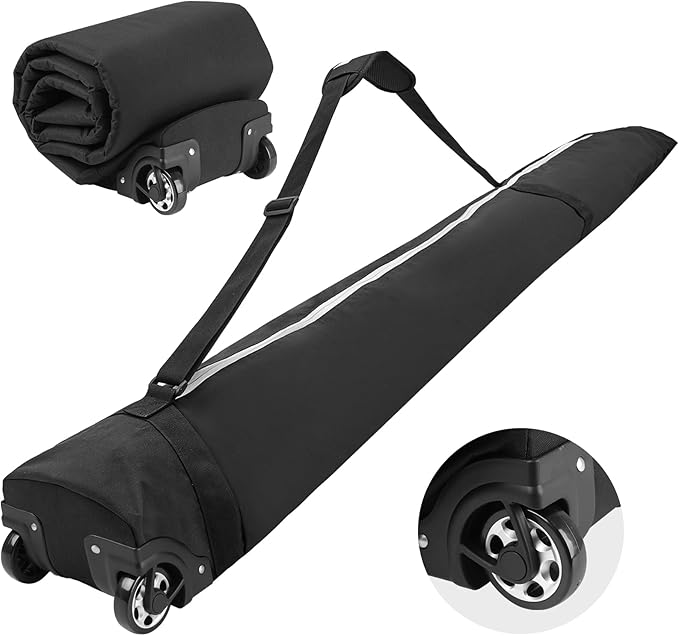 AzReference Padded Ski Bag with Wheels, Rolling Wheeled Ski Bag for Air Travel, Store & Transport Double Skis Up to 200 cm
