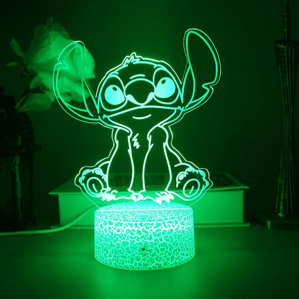 Lilo and Stitch 3D Night Light LED Lamp - 16 Colors, Remote Control, Acrylic, Model ST03
