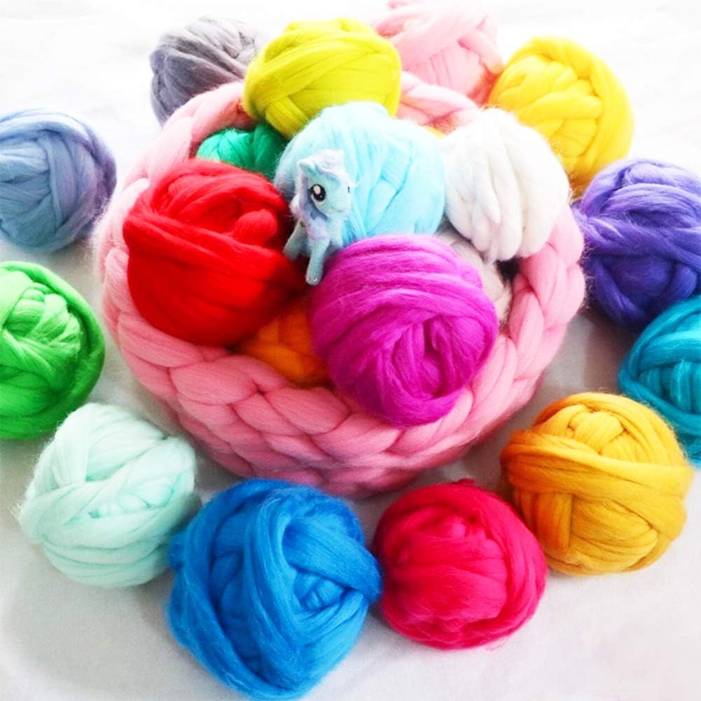 3.53oz Wool Roving Yarn, Wool Felting Supplies, Pure Wool, Chunky Yarn, Spinning Wool Roving for Needle Felting Wet Felting DIY Hand Spinning (Pink)