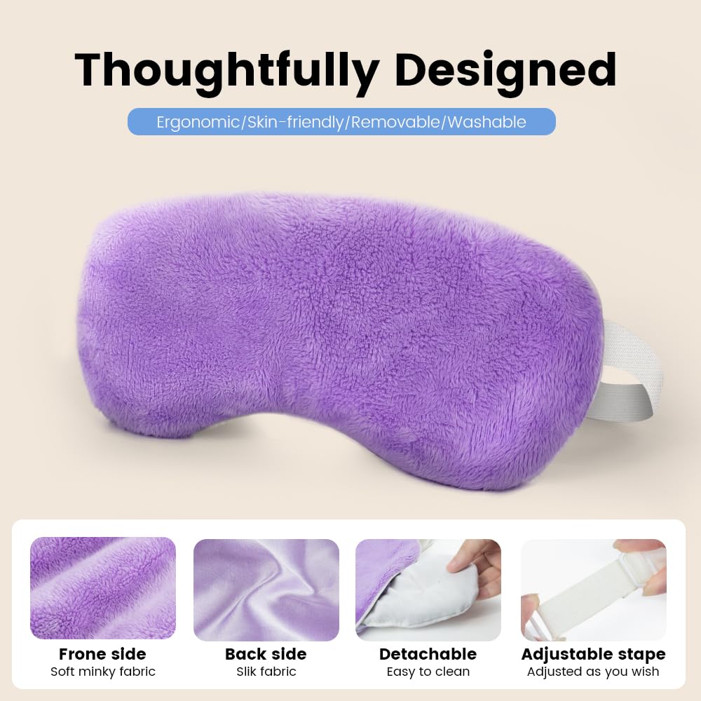 Microwave Heated Eye Mask, Steam Warm Compress for Dry Eyes, Work with Relieve, Blepharitis & Stye Treatment (Purple) - 2 Pack