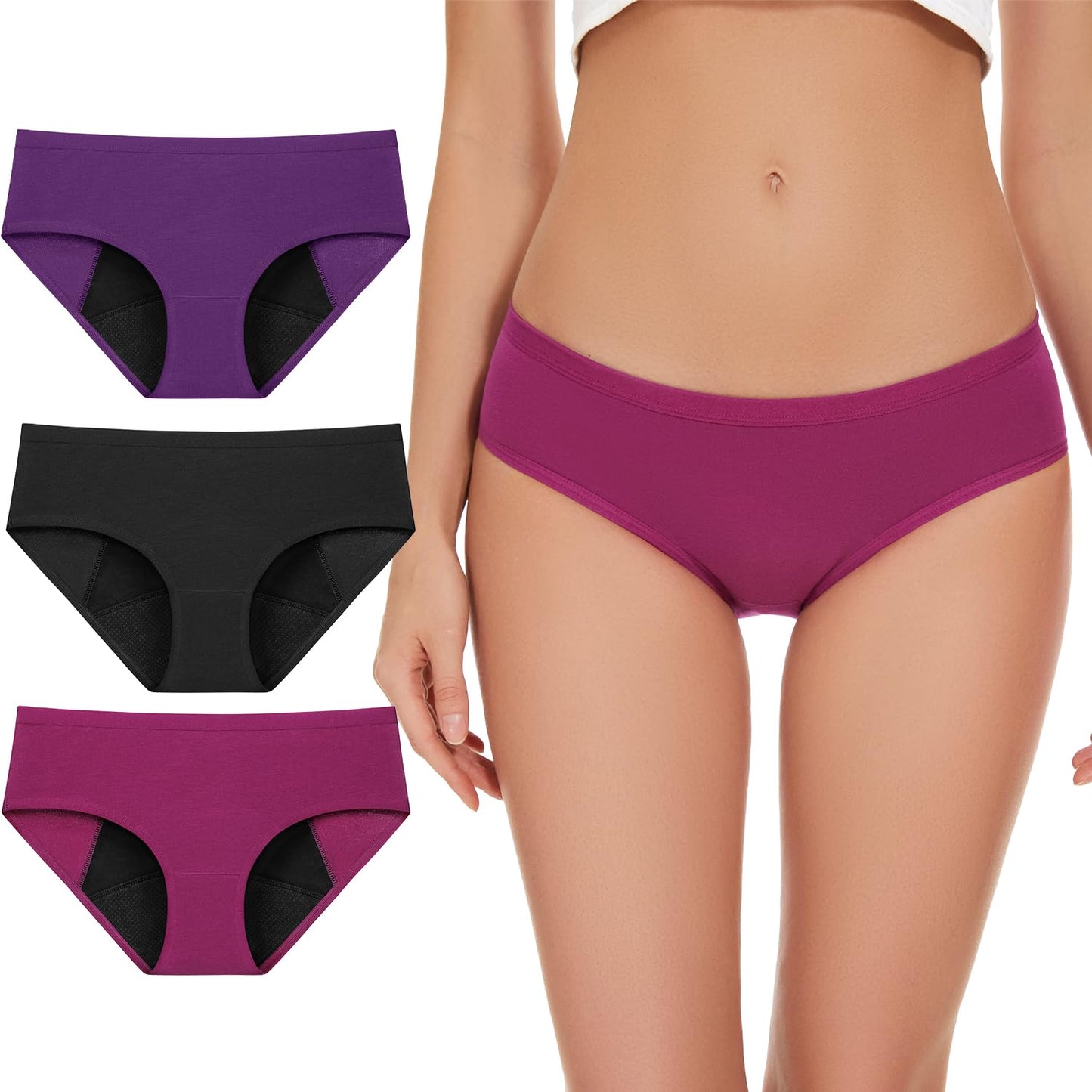 ALLBASE Women's High Absorbency Period Underwear - Leak-Proof & Reusable Menstrual Pants for Heavy Flow Days - 3 Pack