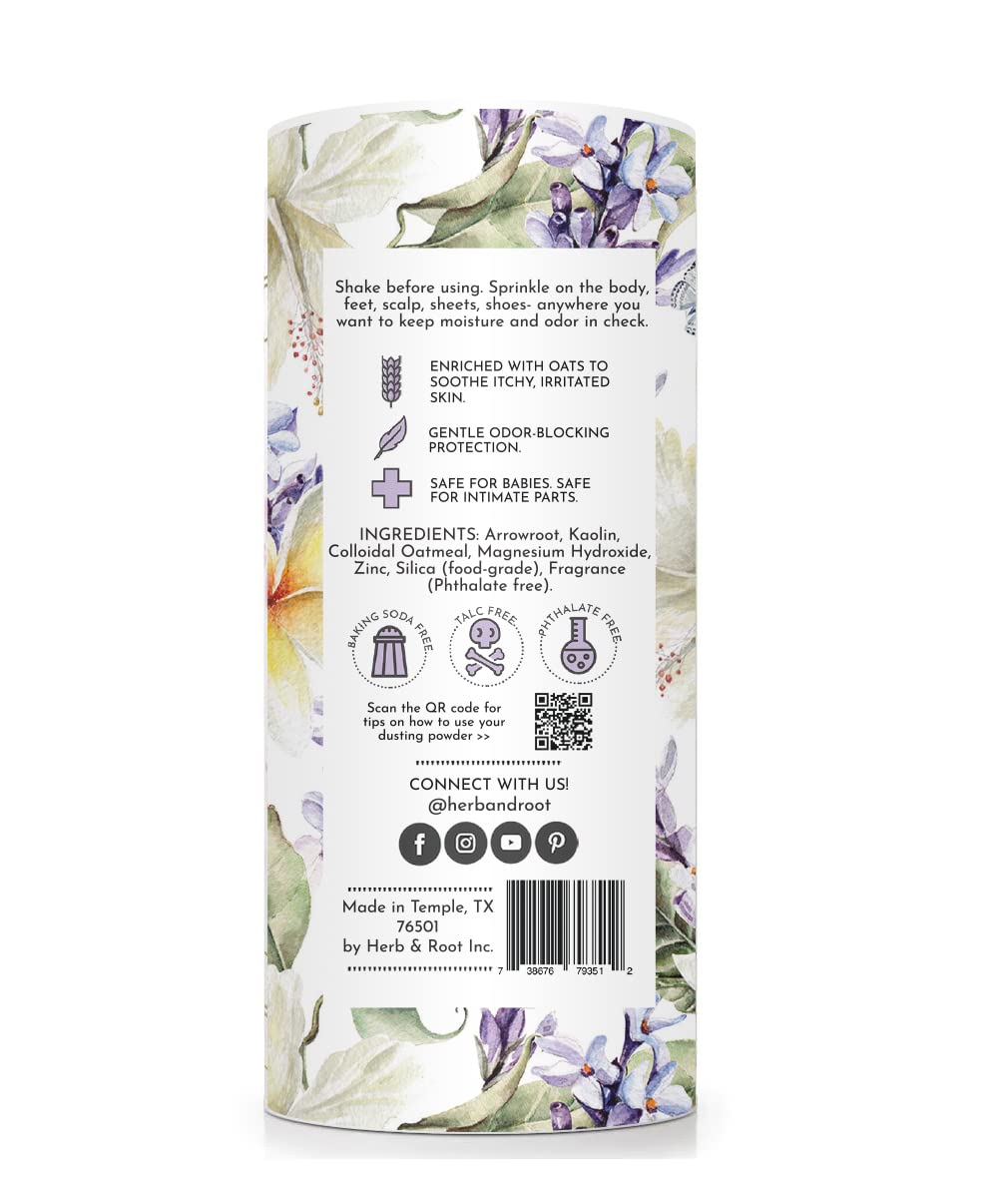 Lavender Talc-Free Dusting Powder with Arrowroot, Oats, Zinc & Magnesium - Soothing Body Powder for Women, Chafing & Deodorizing