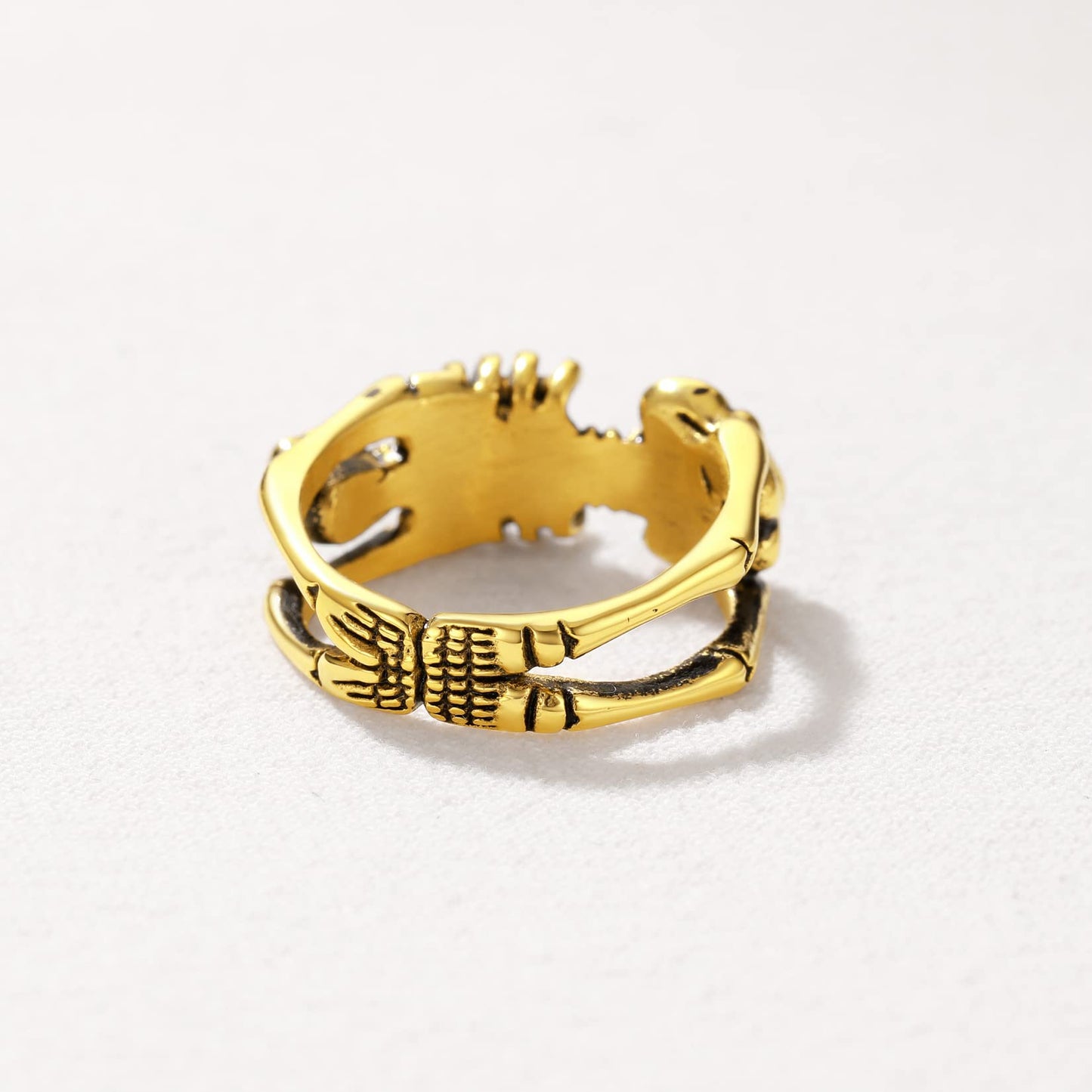 U7 Skeleton Rings 18k Gold Plated Halloween Costume Jewelry Gothic Punk Skull Ring Biker Size 12
