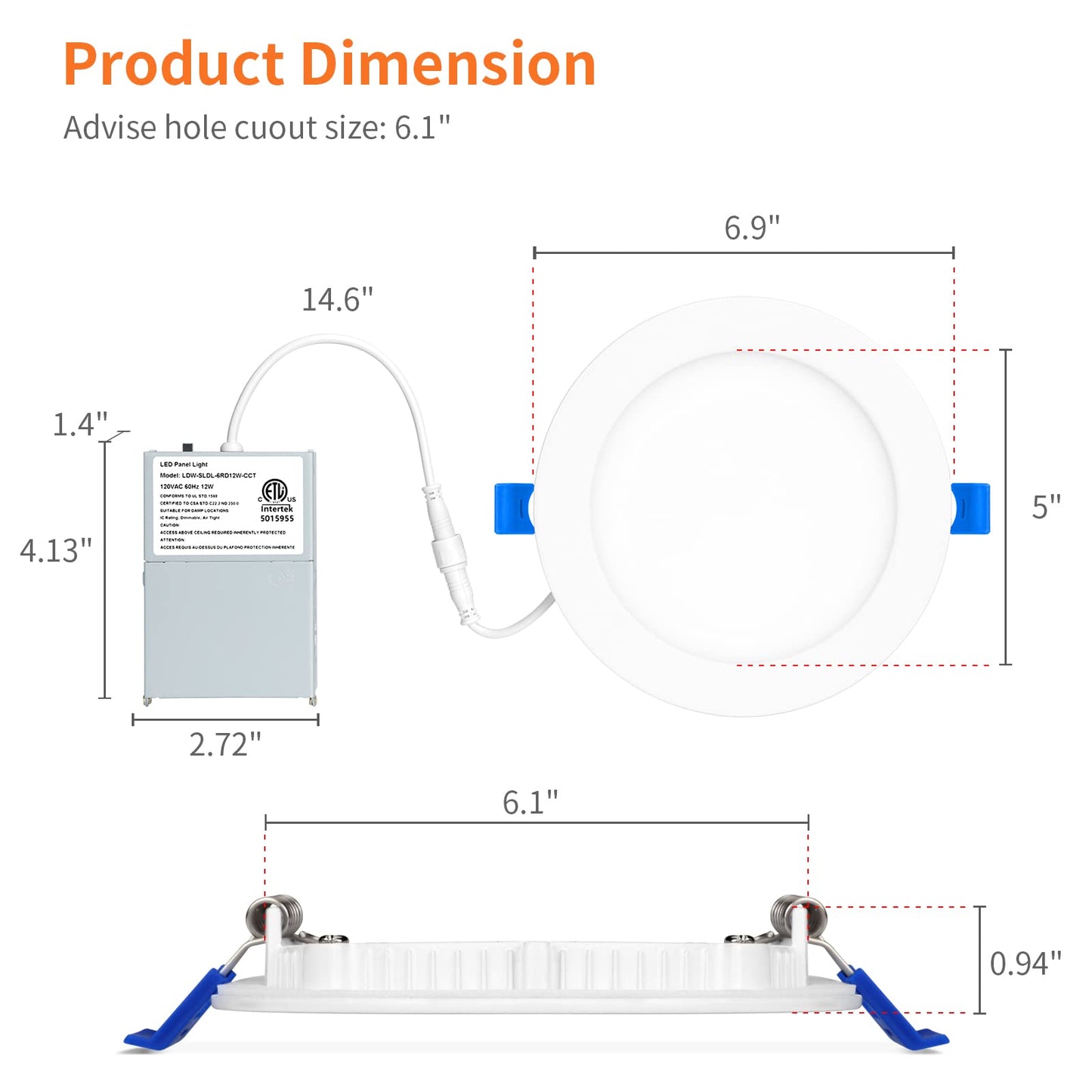 Meconard 24 Pack 6 Inch 5Cct Led Recessed Ceiling Light With Night Light  2700K/3000K/3500K/4000K/5000K Selectable Ultra-Thin Lighting  12W=110W  1050Lm  Dimmable Canless Wafer Downlight Etl&Fcc