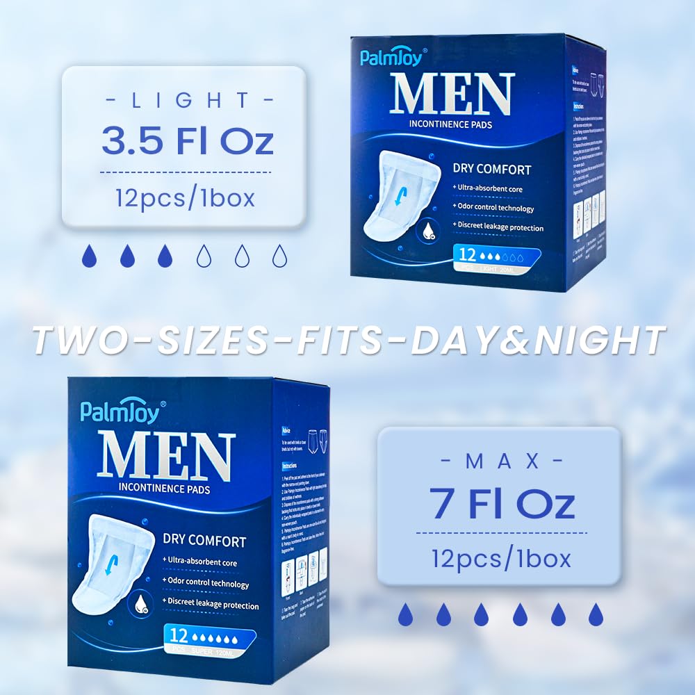 TIEJIANDAN Deodorizing Incontinence Pads for Men,Professional Urine Shields Daytime&Overnight 3.5/7 Fl Oz,Mens Pads for Leakage 3 Boxes of 12,Odor Control&Disscreet Leakage Protection Guards IP001