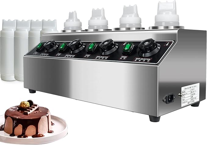 Commercial Electric Cheese Sauce Warmer Dispenser,0.68x4 Qt Hot Chocolate Nacho Cheese 86-185℉ Heater Hot Fudge with Bottles Adjustable