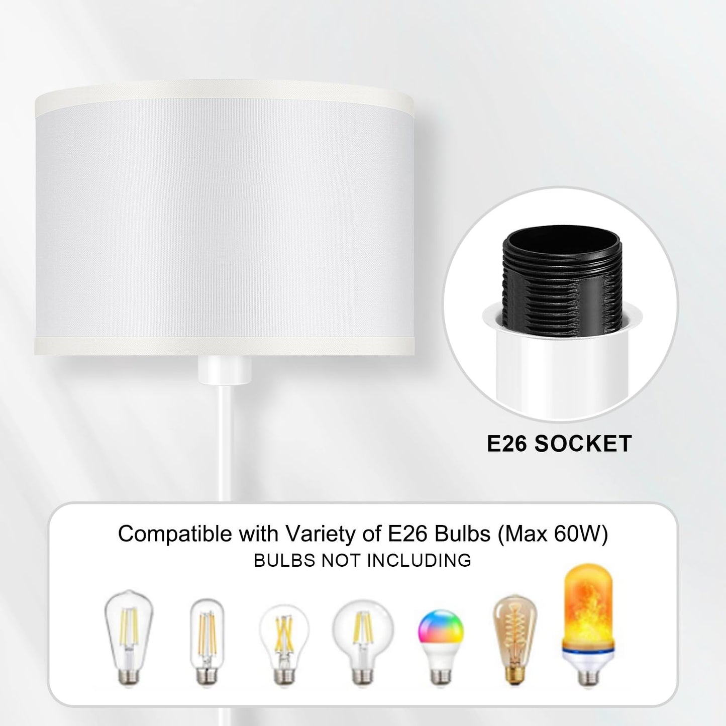 Floor Lamp White  Standing Lamp  58  Tall Floor Lamp With Lampshade  Foot Pedal Switch  Modern Small Floor Lamps For Living Room/Bedroom/Classroom/Kids Room  White Lamp For Girls  Gift(Without Bulb)