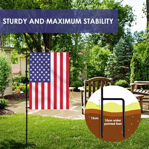 YEAHOME Garden Flag Holder Stand, Premium Yard Flag Holder Weather-Proof Metal Powder-Coated Flagpole with Clip and Stoppe...