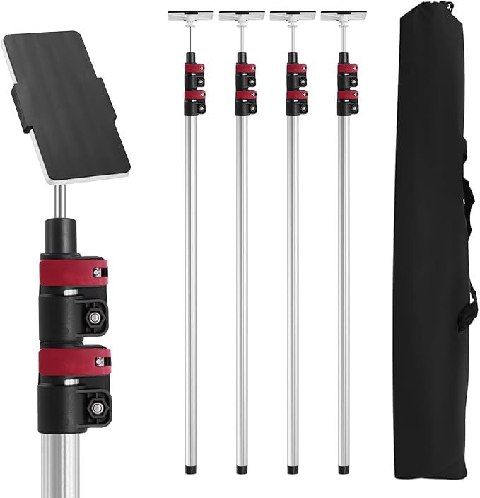 12FT Dust Barrier Poles 4 Pack withCarry Bag, Stainless Steel Retractable Zipper Wall Poles Kit for Renovation, Remodeling...