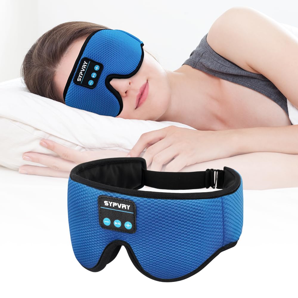 Bluetooth Sleep Mask Wireless Headphones 3D Bluetooth Eye Mask for Side Sleepers SYPVRY Blackout Eye Mask with Headphones Speaker for Airplane,Travel, Haze Blue