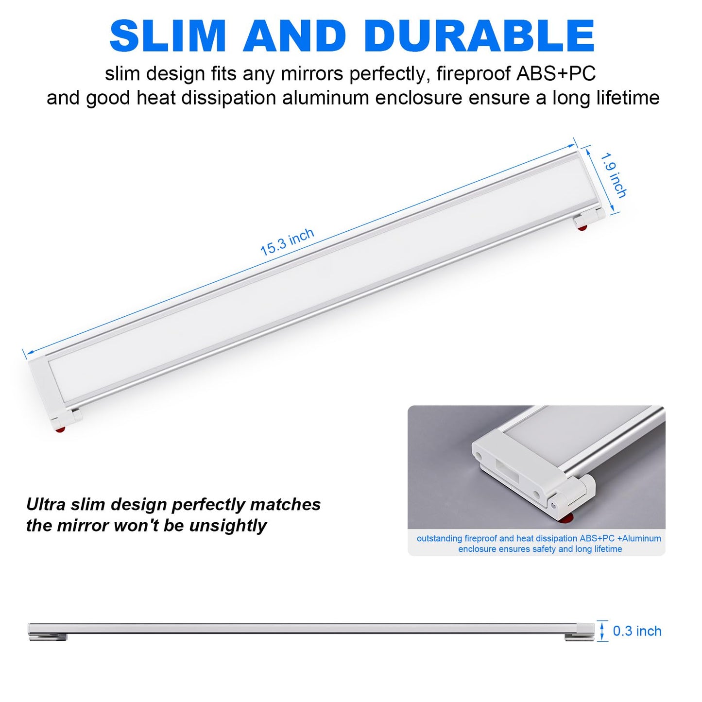 My Beauty Light Led Vanity Lights, Angle Adjustable, Dimmable, 15.3L X 1.9W, Silver, Model Bm201