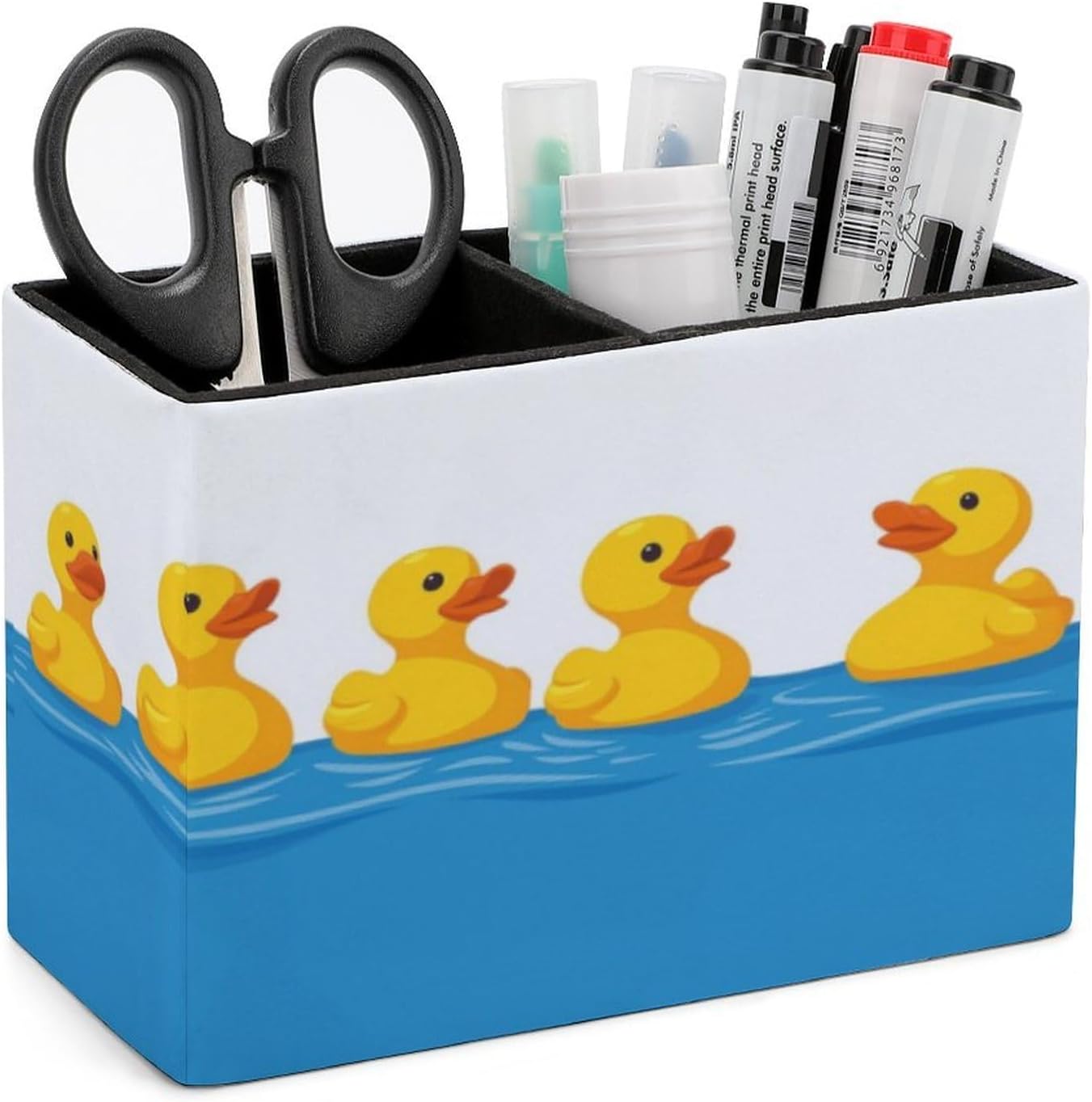 Row Of Ducks Lether Pen Holder for Desk Makeup Brush Holder Office Organizer Desk Accessory for School Office