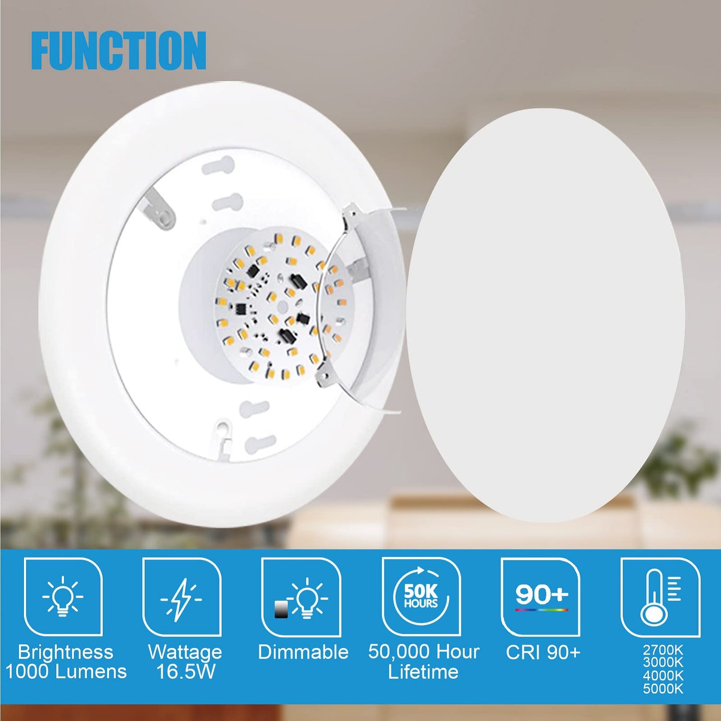ECOELER 6 Inch LED Disk Light, Aluminum, 16.5W, 1000lm, 5000K Daylight, 4-Pack