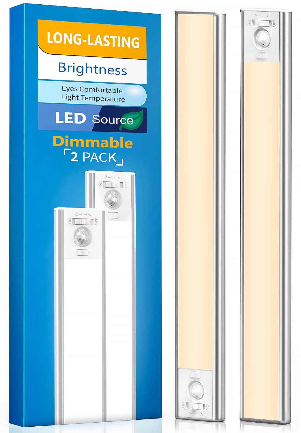 DiDiSky Under Cabinet LED Motion Sensor Light, 8 inch, Warm Light, Model GLS-C001, USB Rechargeable, Battery Operated, 2 Pack