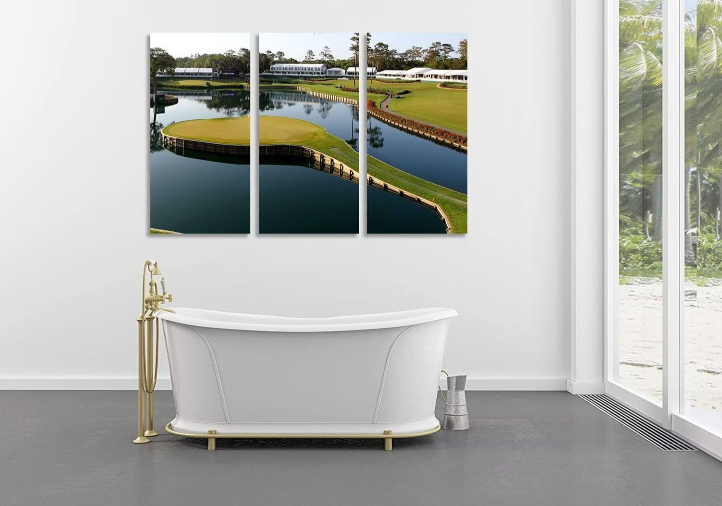 chenchenArt USA Golf Course Wall Art for Living Room Bedroom Bathroom Home Decorations TPC Sawgrass Golf Course Pictures Posters Canvas Prints Modern Artwork Framed Ready to Hang(12''W x 24''H x3)