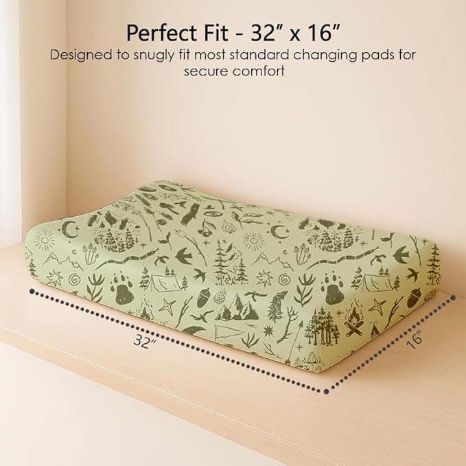 Changing Pad Cover for Baby Boys Girls 2 Pack, Fits Standard 32”×16” Changing Table Pads, Silky Breathable Stretch Knit, Machine Washable (Bear Tracks)