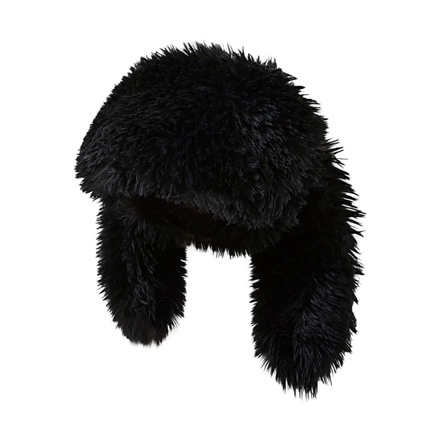 Furry Beanie Bunny Ears Hat Fluffy Warm Hat Plush Slouchy Beanies for Indoor and Outdoor (Black)
