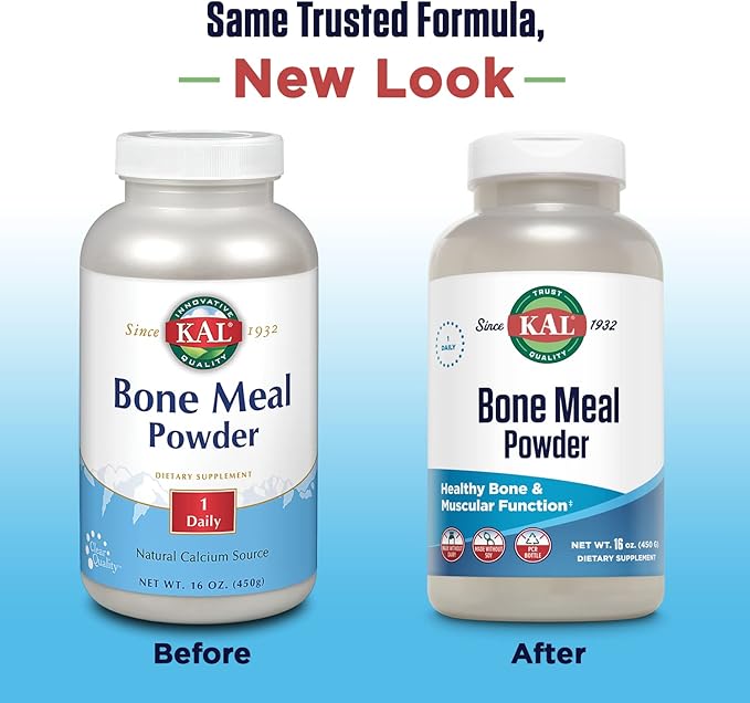 KAL Bone Meal Powder | Sterilized & Edible Supplement Rich in Calcium, Phosphorus, Magnesium | For Bones, Teeth, Nerves, Muscular Function | 16 oz