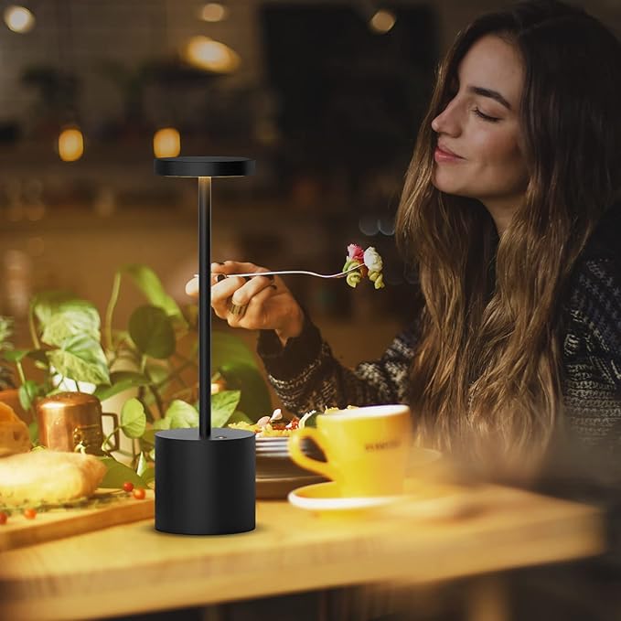Cordless Table Lamps Rechargeable - Outdoor Portable LED Table Light 5000mAh Battery Operated Lamp 3 Color Stepless Dimming with Memory Function for Restaurant Dining Patio 2Pack Black
