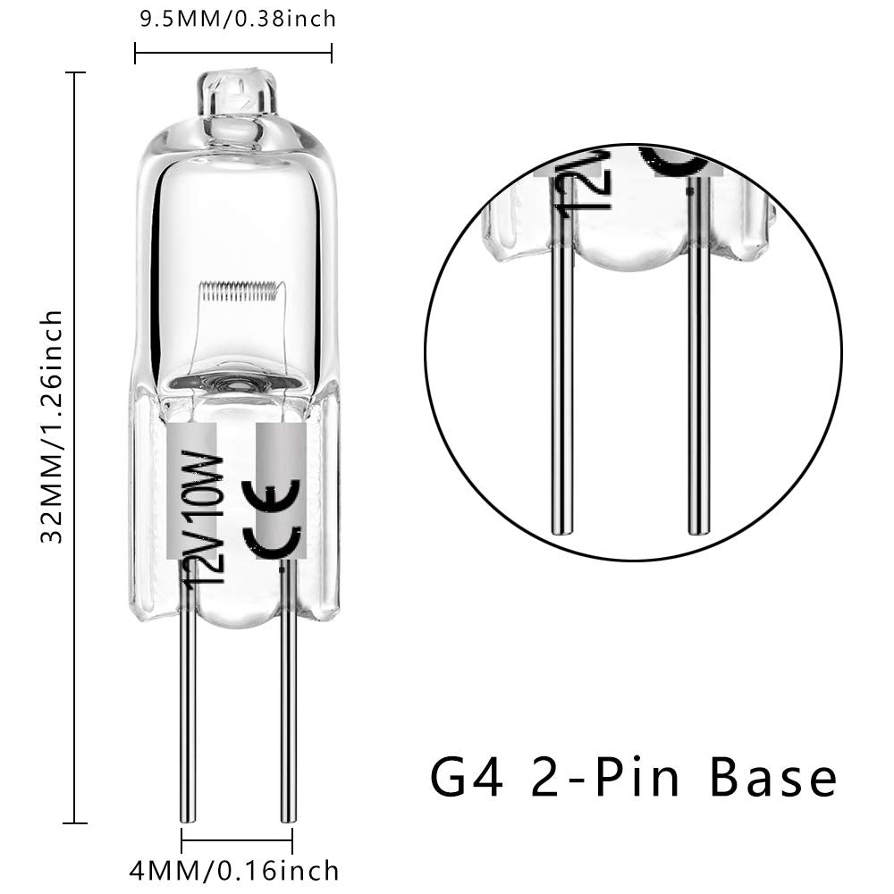 Bogao G4 Halogen Bulb T3 10W 12V Warm White Glass 10 Pack For Under Cabinet, Puck Light, Chandeliers, Track Lighting