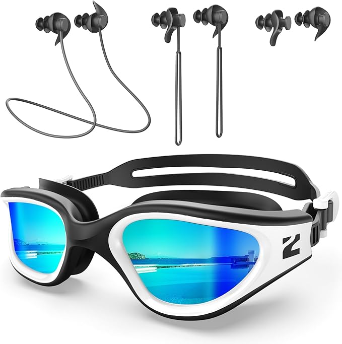 ZIONOR G1 Lite Polarized Swimming Goggles with 3 Pairs Earplugs, Anti-Fog UV Protection Swim Goggle for Adult Men Women Youth