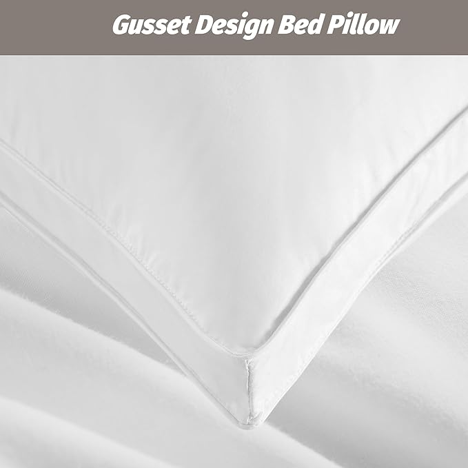 Feather Pillows Queen Size Set of 2,100% Cotton Shell Goose Down Pillow,Feather Down Bed Pillow, White Hotel Pillow (King)