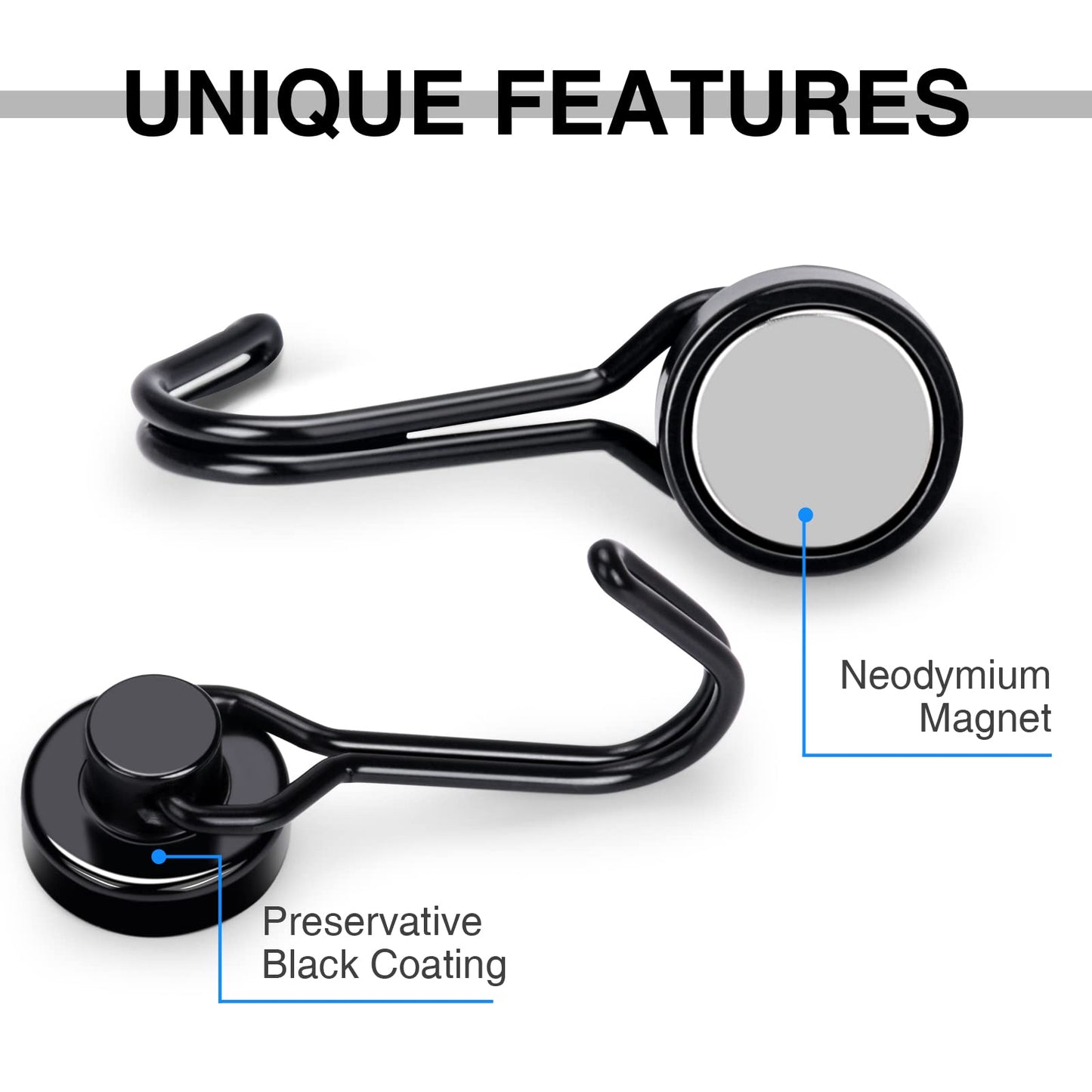 E BAVITE Magnetic Hooks, 30lbs+ Magnet Hook 2026 Cruise Cabin Ship Essentials Heavy Duty Strong Magnets Refrigerator Fridge Hanging for Classroom Beach Vacation Kitchen Grills Home 6pcs (Black)