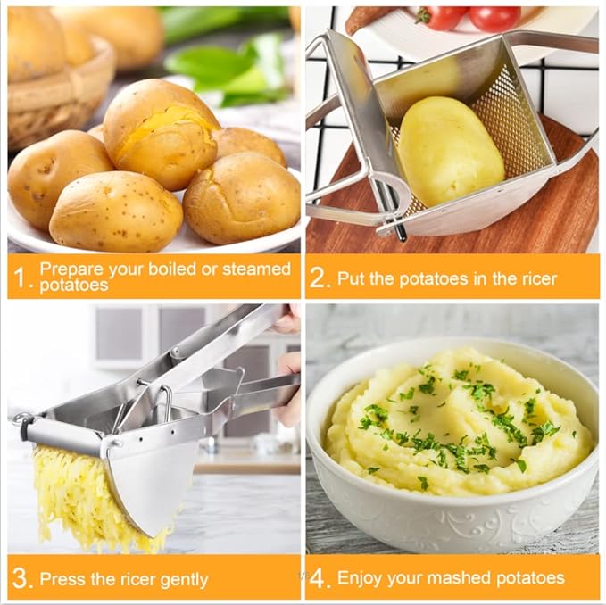 Potato Ricer, CUGLB Stainless Steel Professional Ricer for Mashed Vegetables and Kitchen Tool, Mash Potato Masher for Creamy Mashed Vegetables